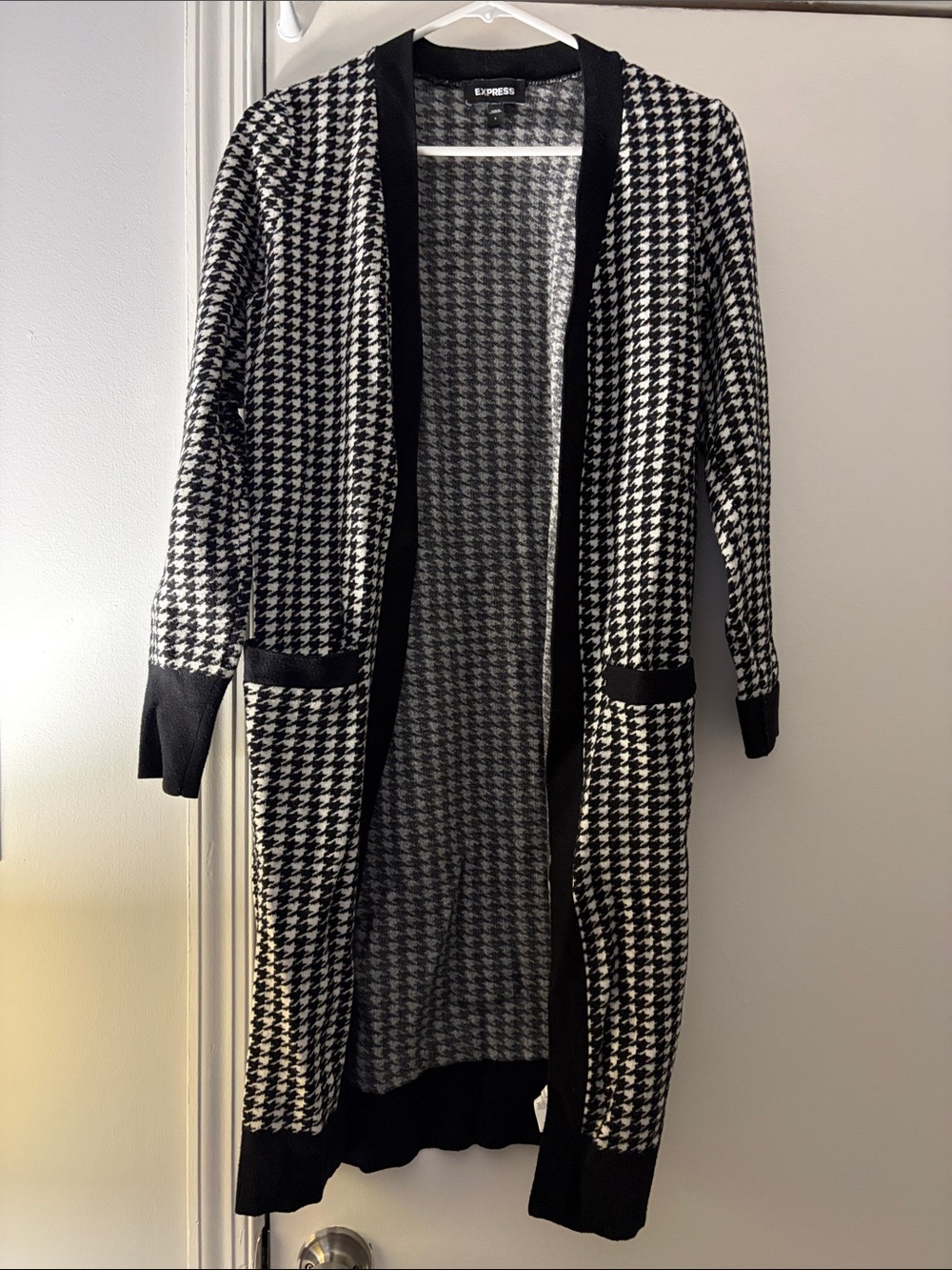 Express Black & White Long Open Cardigan